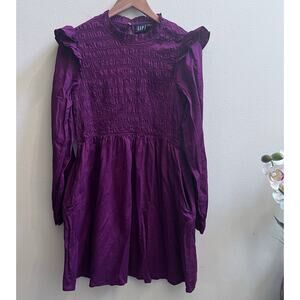 GAP Burgundy High Neck Ruffle‎ Stretch Poplin Long Sleeve Pockets Women's Size M